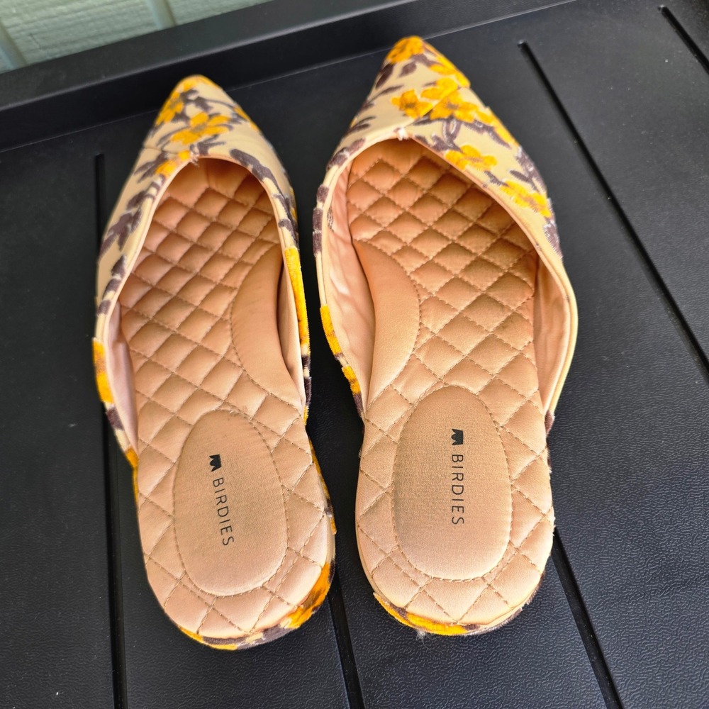 Birdies The Swan Floral Velvet Pointed Toe Mules Tan Yellow Womens 9 - Picture 4 of 7